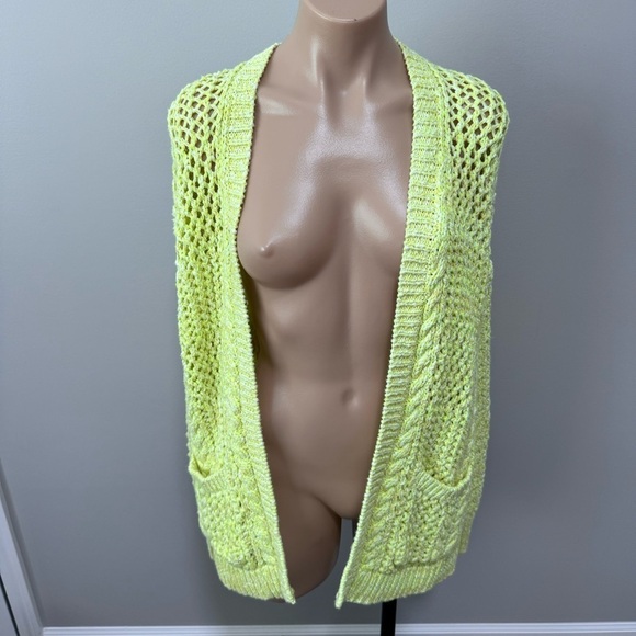 Anthropologie Serenity Open Cardigan Knit Sweater Lime Yellow Green XS/S - Picture 5 of 9